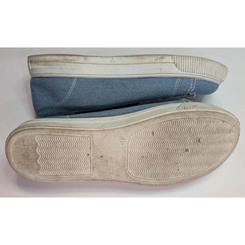 110 Denim Slip On Sneakers Women 41 Blue Good Distressed Frayed Laceless Low Top